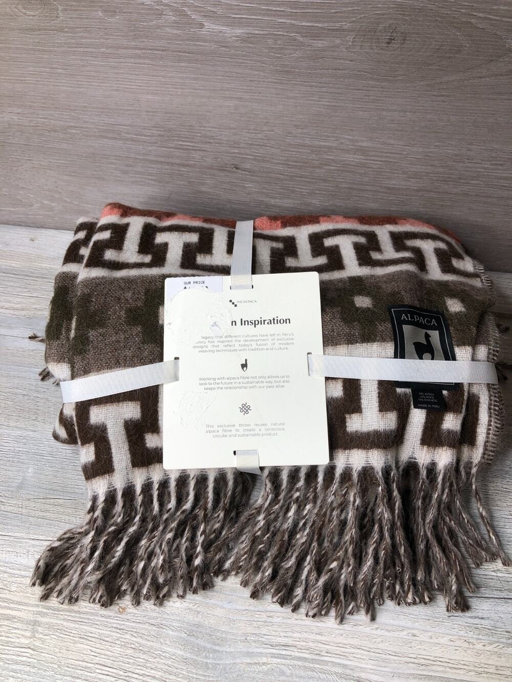 INCALPACA Peruvian Inspiration Alpaca Blanket Cover Throw 70" x 60" Rust Brown